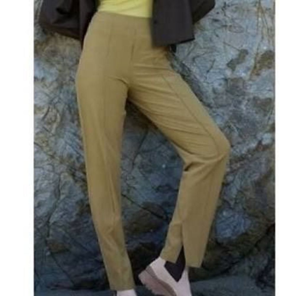 NWT Athleta Olive Green Vienna Slim Split Hem Lightweight Travel Pants size 12/p